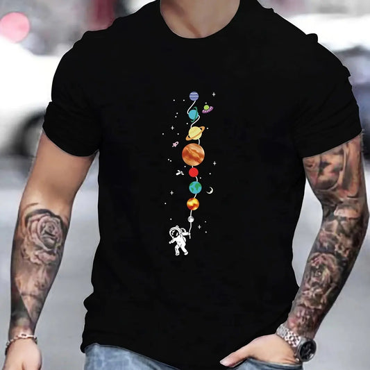 Astronaut planet pattern short sleeved T-shirt