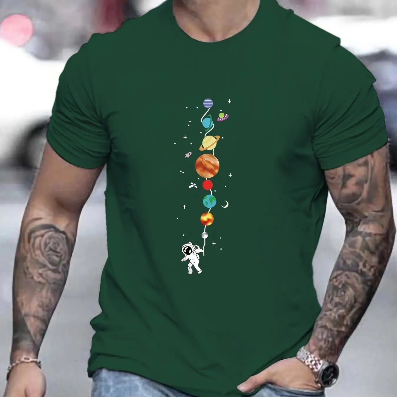 Astronaut planet pattern short sleeved T-shirt