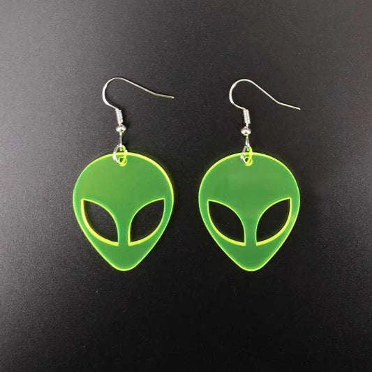 Transparent Fluorescent Green Scientific Exploration Alien Earrings