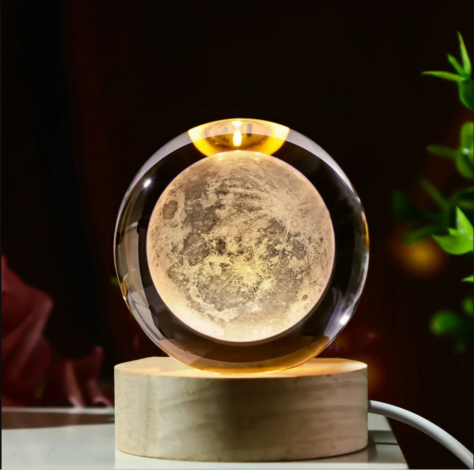 LED Night Light Galaxy Crystal Ball Table Lamp 3D Planet