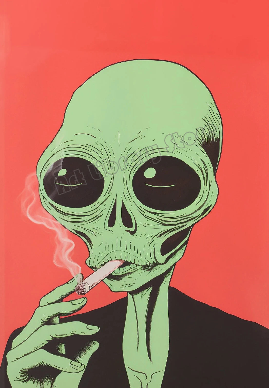 Retro Outerspace UFO Funny Cow Alien Drinking Coffee Canvas