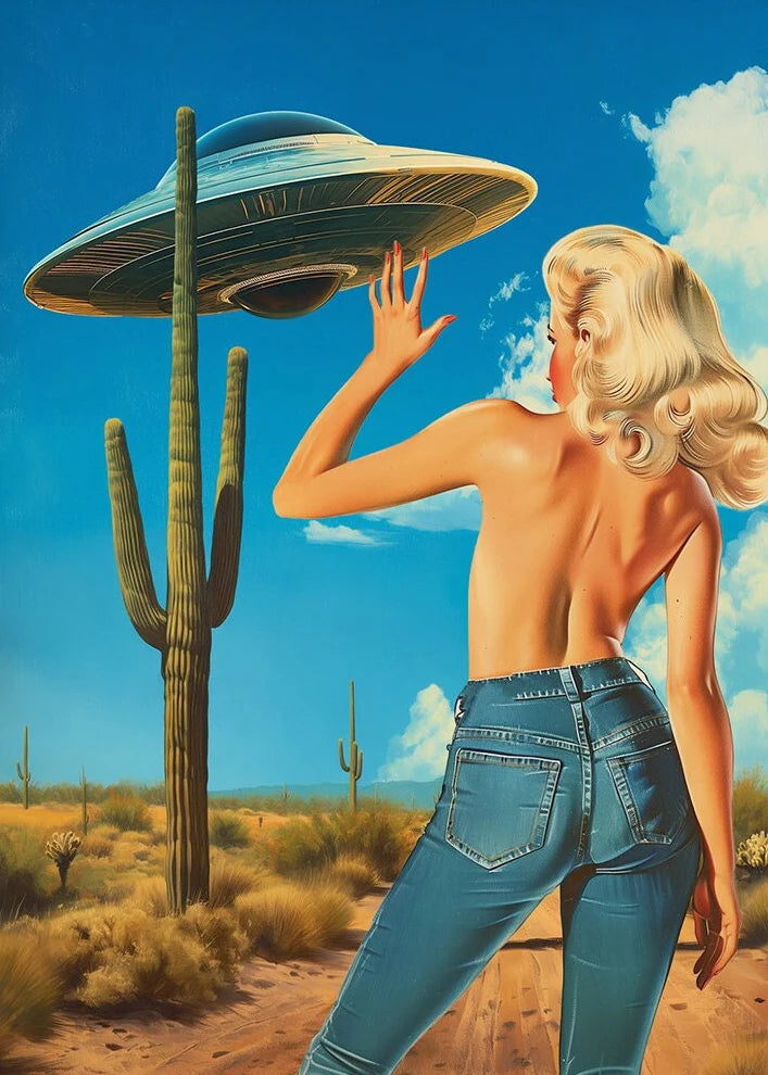 UFO Alien Poster Retro Disco Ball Wall Art Home Decor Mural