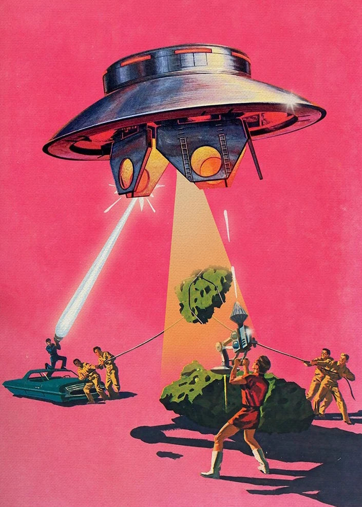 UFO Alien Poster Retro Disco Ball Wall Art Home Decor Mural