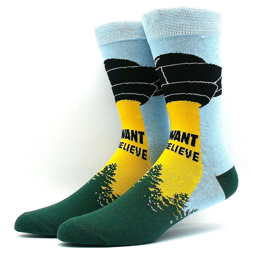 Cotton Happy Funny Socks Men Alien Planet