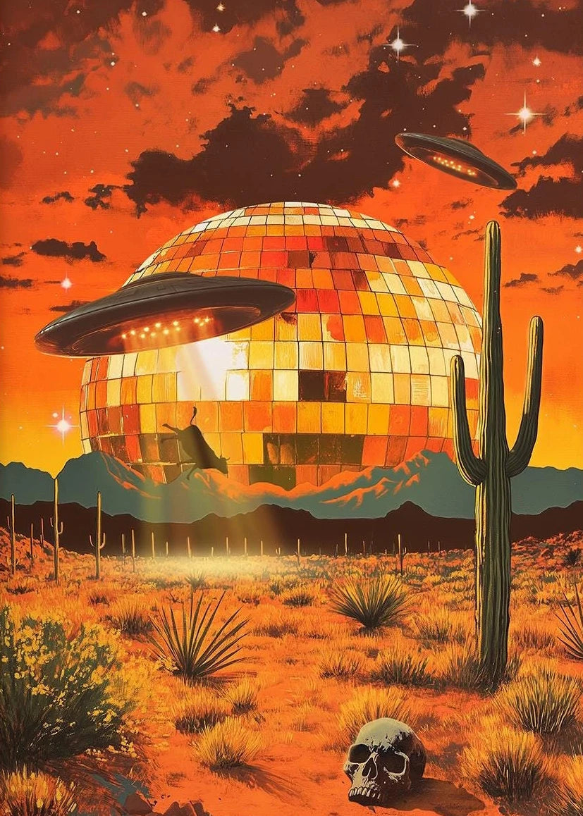 UFO Alien Poster Retro Disco Ball Wall Art Home Decor Mural