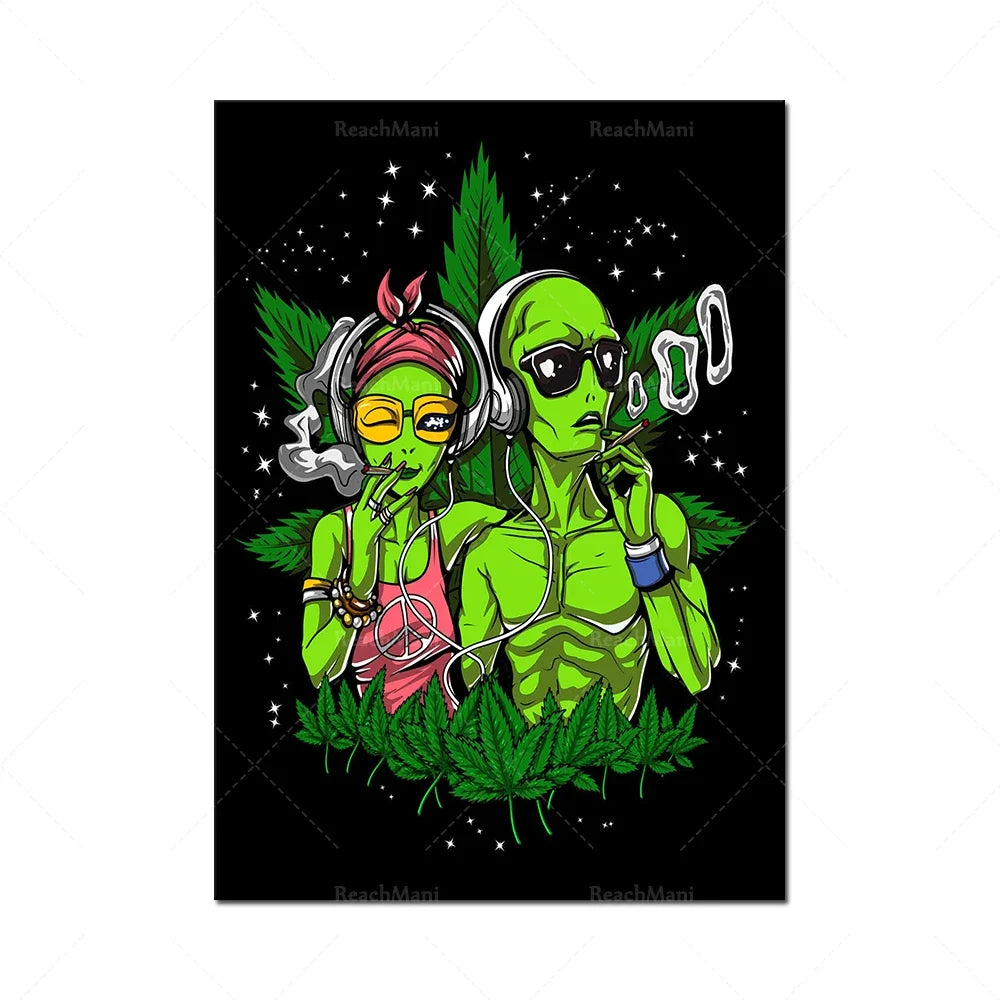 Space alien smoking weed canvas poster-hippie