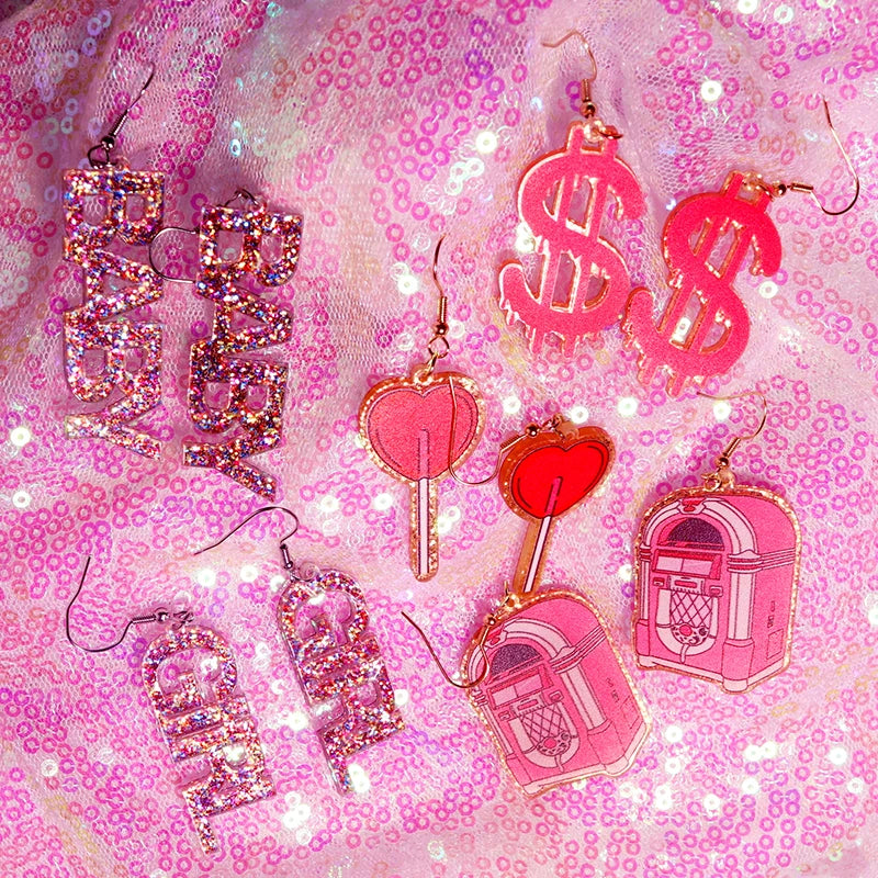 Y2k Earrings For Women Hip Hop Pink Cute Alien Set