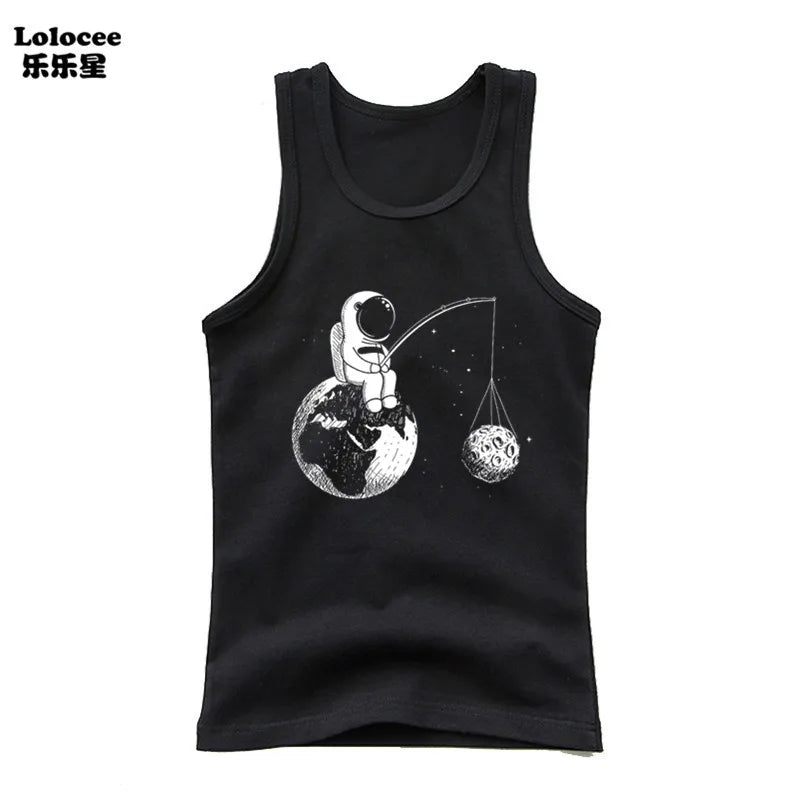 Funny Astronaut Graphic Print Tees O-Neck