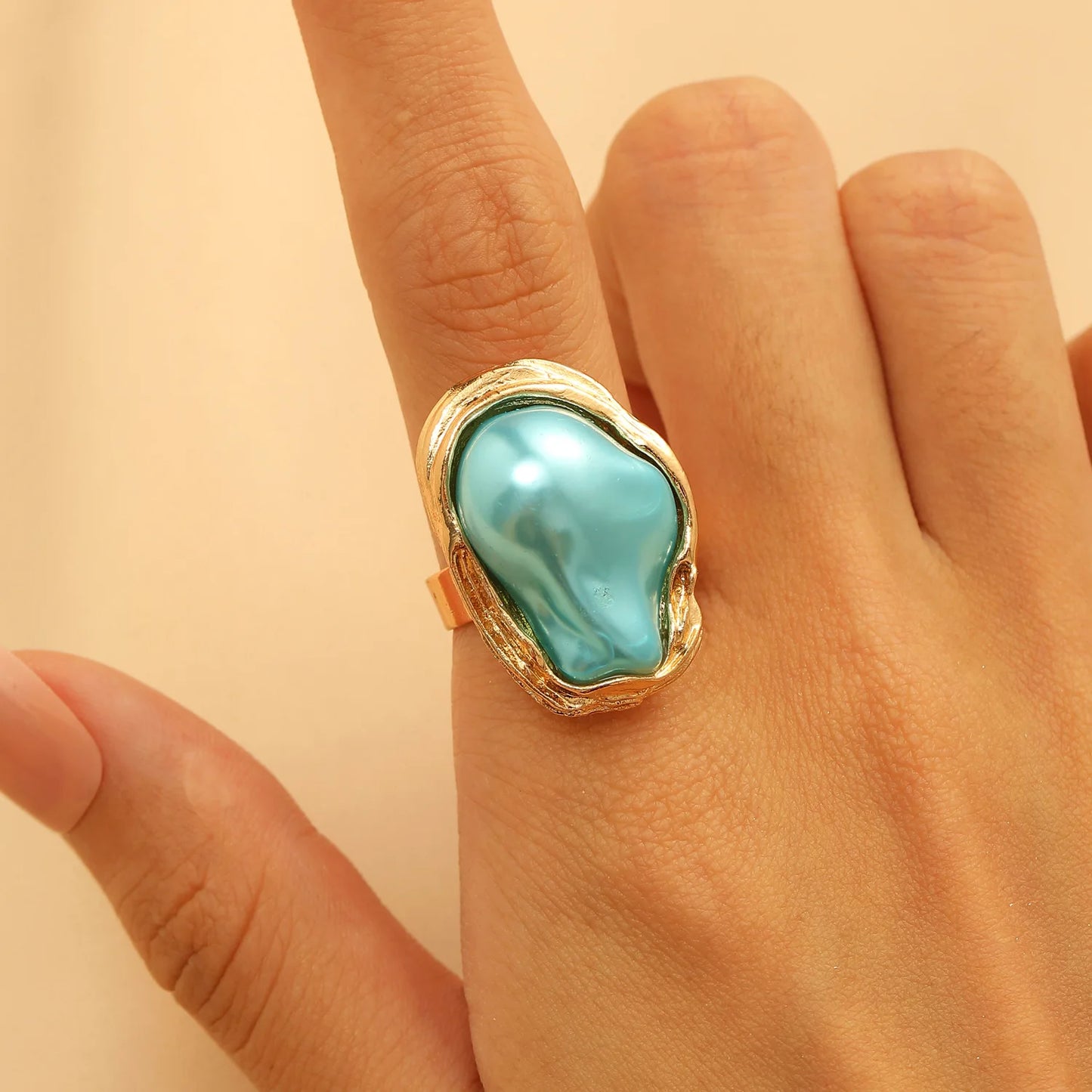 LATS Alien Irregular Baroque Imitation Pearl Open Ring for Women