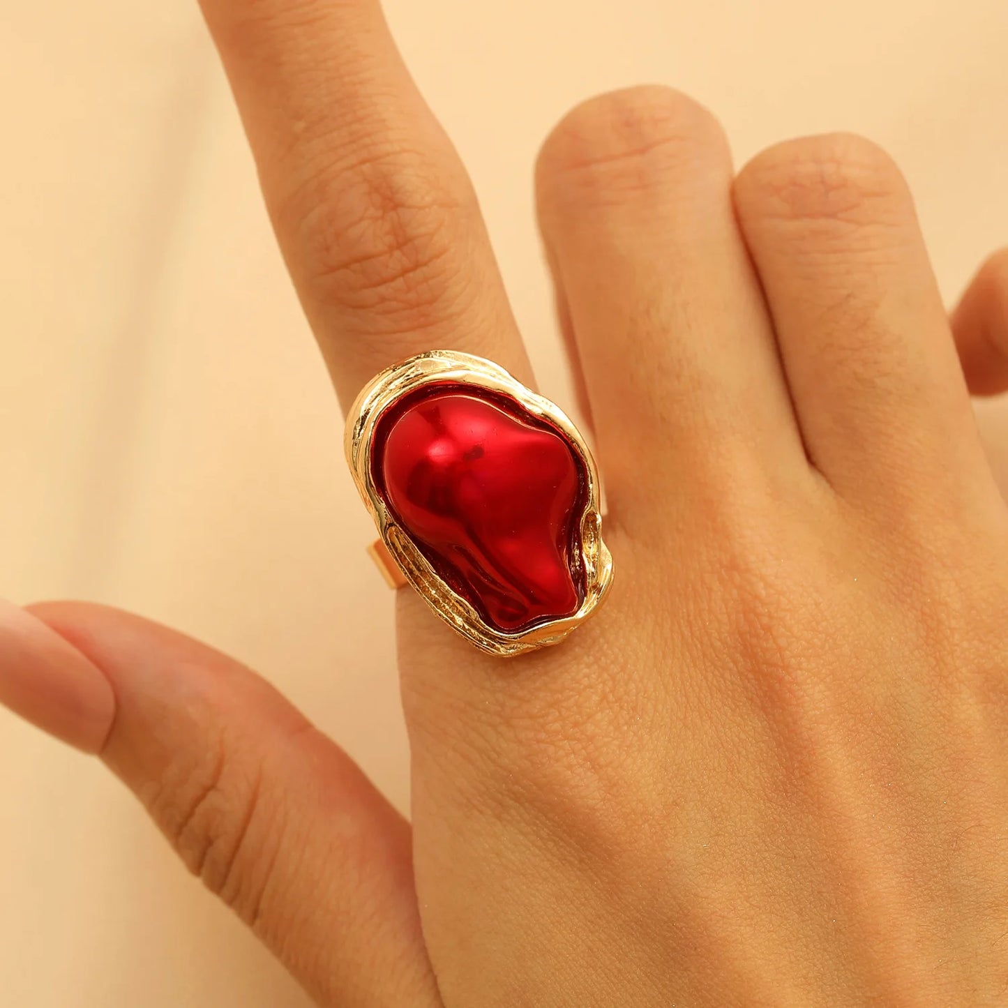 LATS Alien Irregular Baroque Imitation Pearl Open Ring for Women