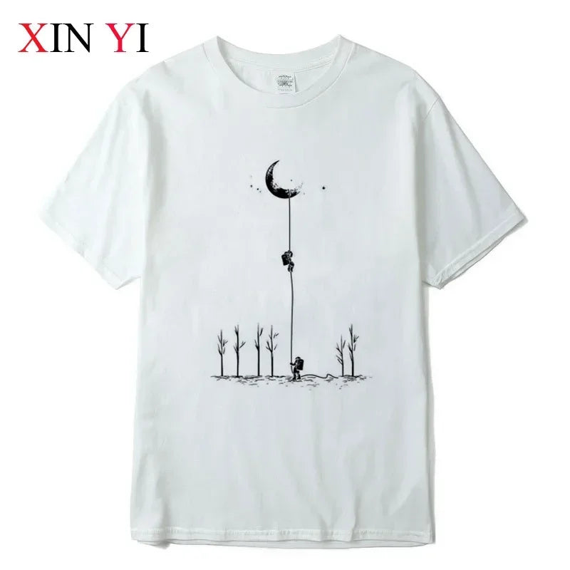 Astronaut Print Casual Loose O-neck for Men T-shirt