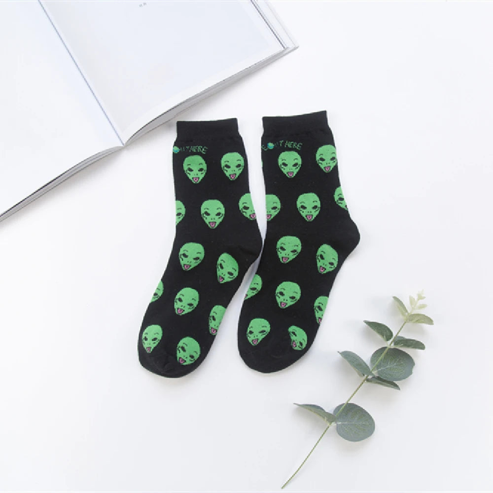 Unisex Summer Fashion Cartoon Cat Art Funny Alien Planet Socks