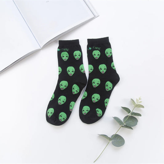 Unisex Summer Fashion Cartoon Cat Art Funny Alien Planet Socks