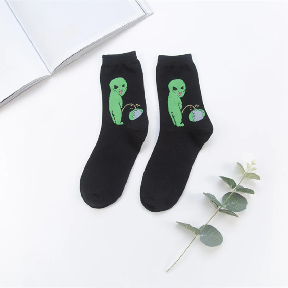 Unisex Summer Fashion Cartoon Cat Art Funny Alien Planet Socks