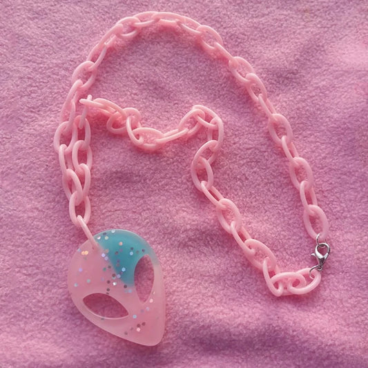 Pink Alien Pendant Necklace for Women