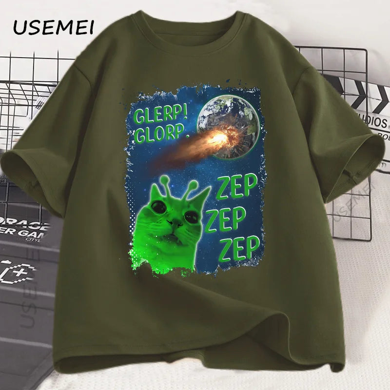 Funny Alien Cat T-Shirt Men Women