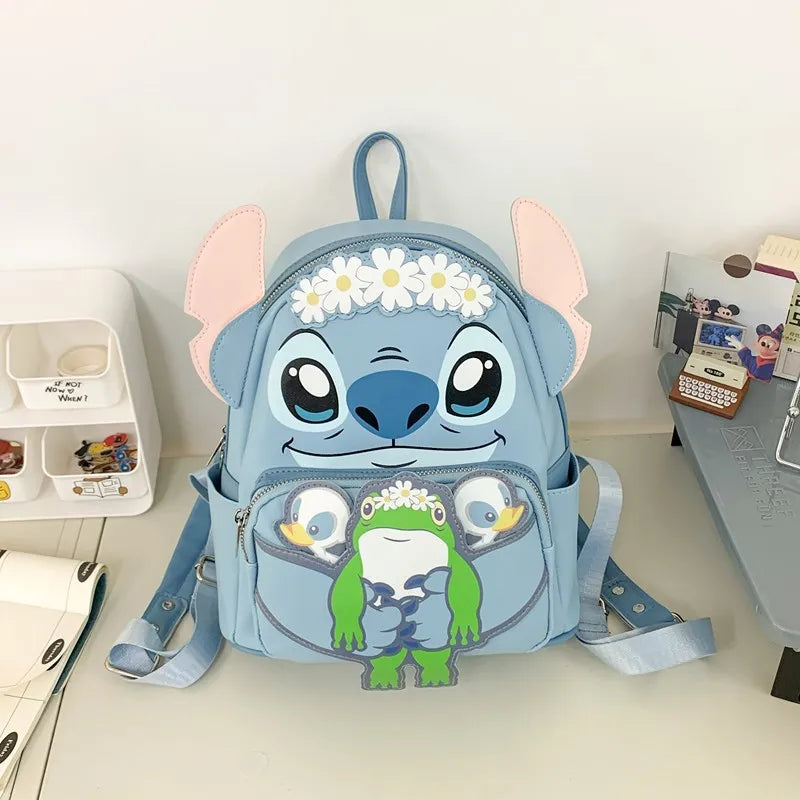 New Cartoon Print Blue Stitch Green Alien Backpack