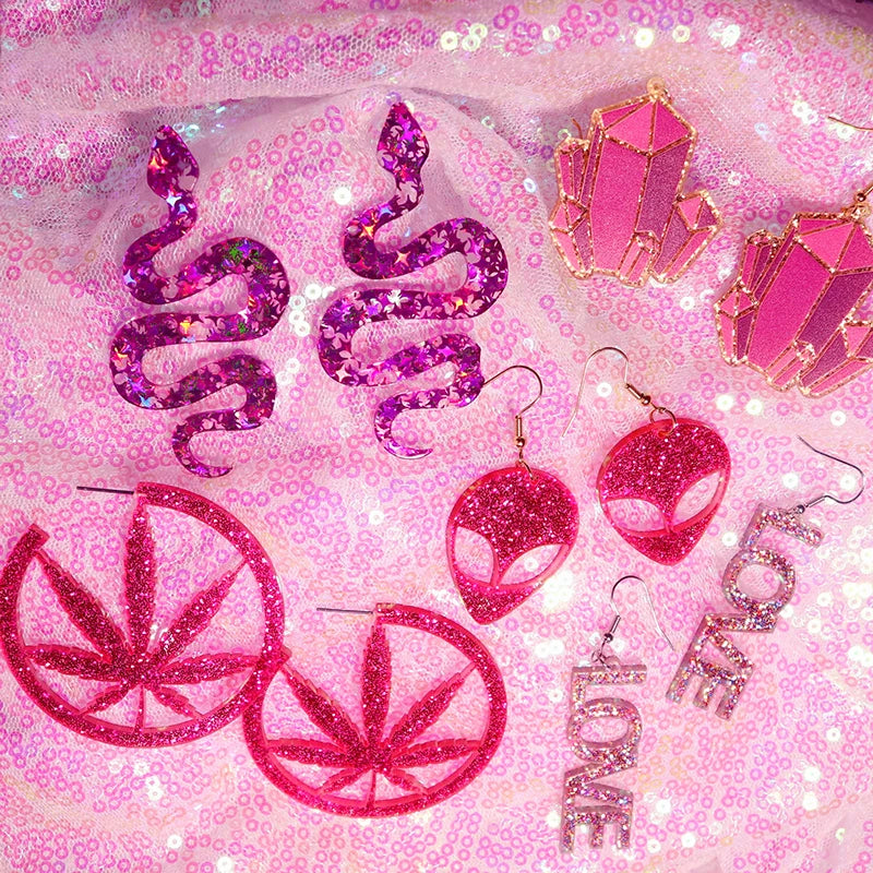 Y2k Earrings For Women Hip Hop Pink Cute Alien Set
