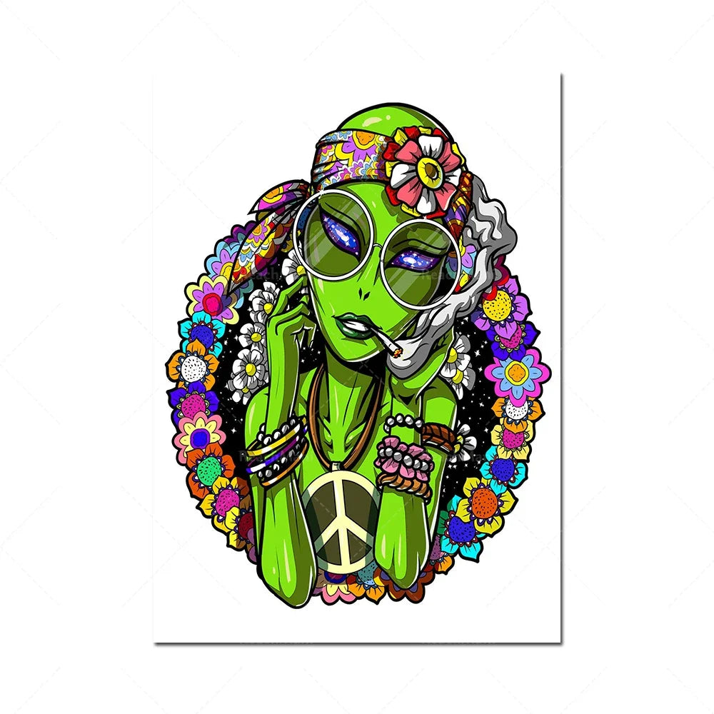 Space alien smoking weed canvas poster-hippie
