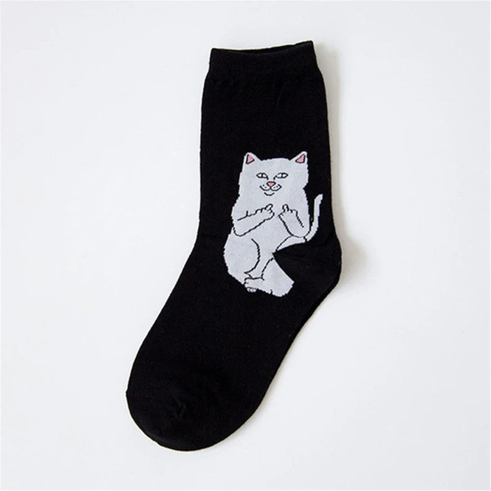 Women Art Funny Alien Planet Creative Funny Cartoon Cat Unisex Breathable Cotton Socks
