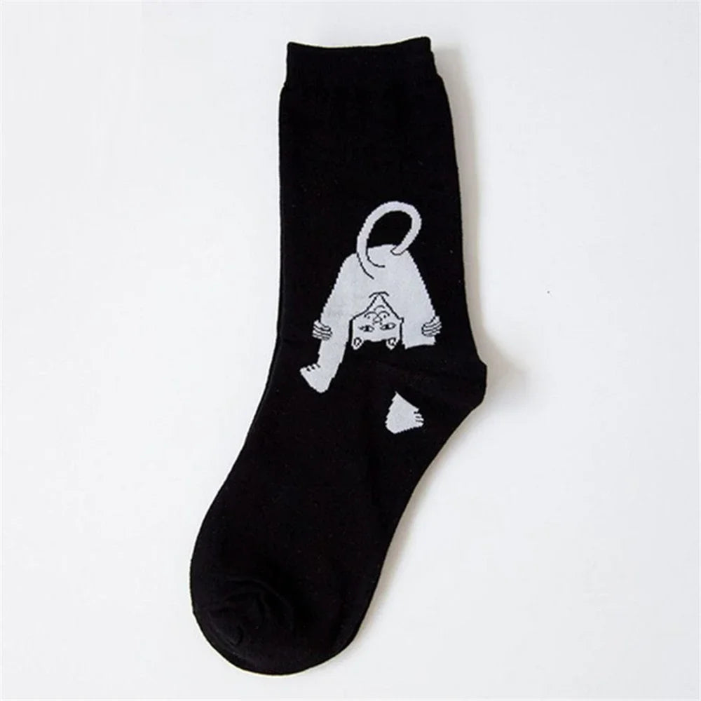 Women Art Funny Alien Planet Creative Funny Cartoon Cat Unisex Breathable Cotton Socks