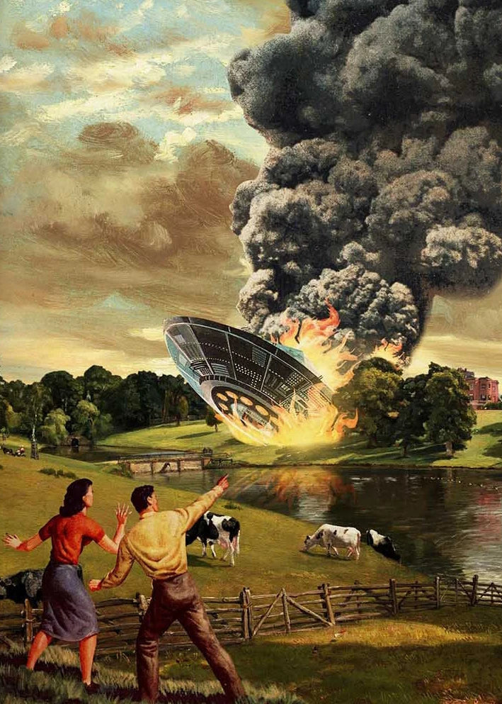 UFO Alien Poster Retro Disco Ball Wall Art Home Decor Mural