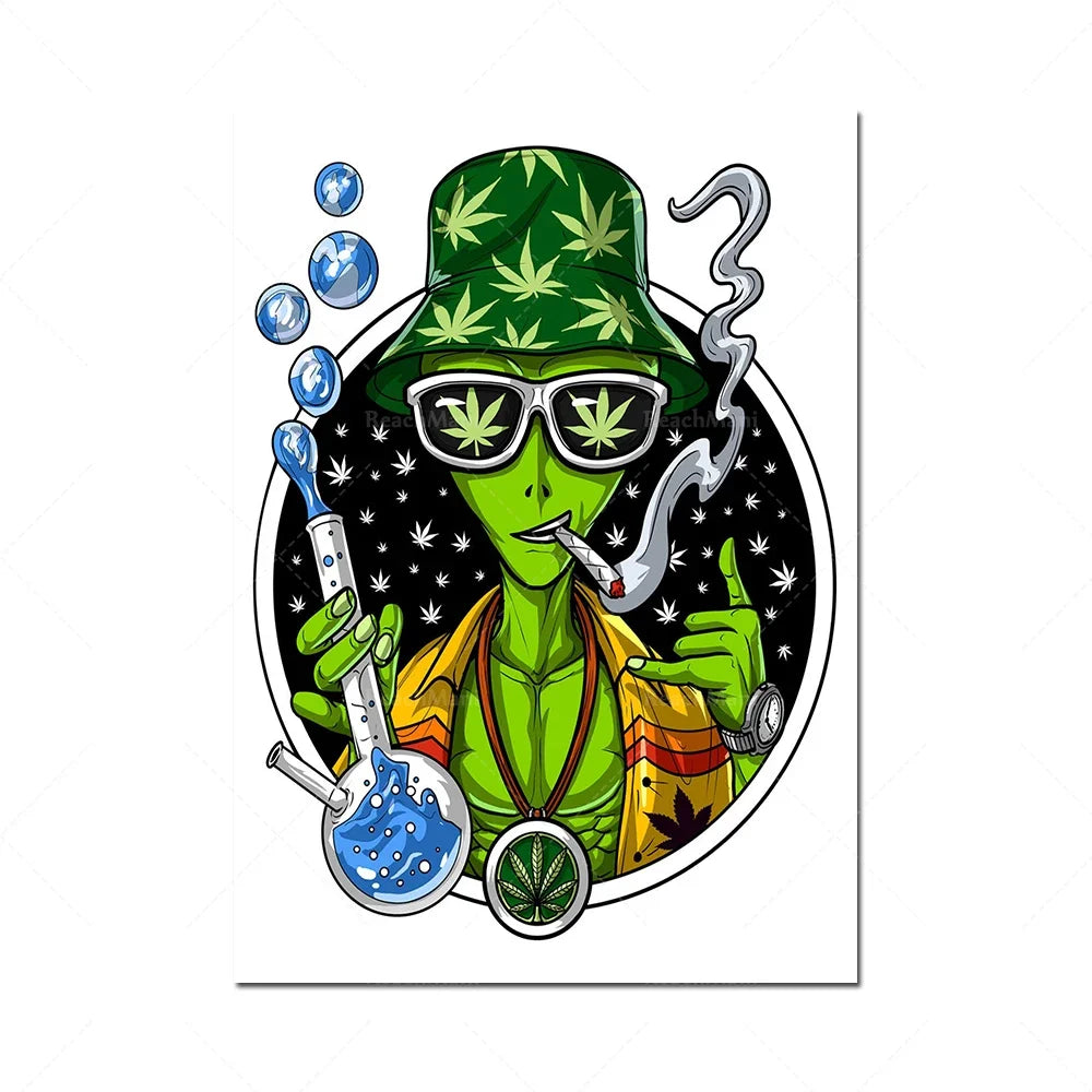 Space alien smoking weed canvas poster-hippie