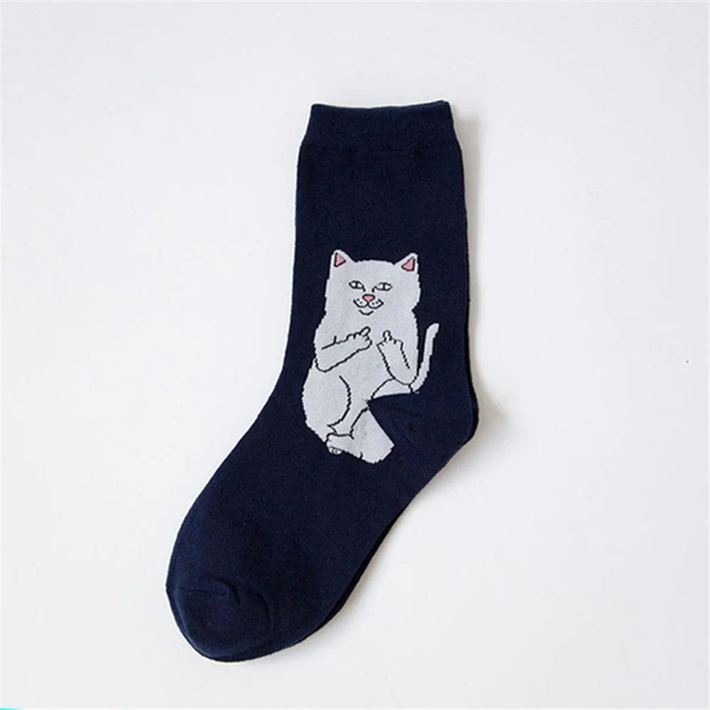Women Art Funny Alien Planet Creative Funny Cartoon Cat Unisex Breathable Cotton Socks