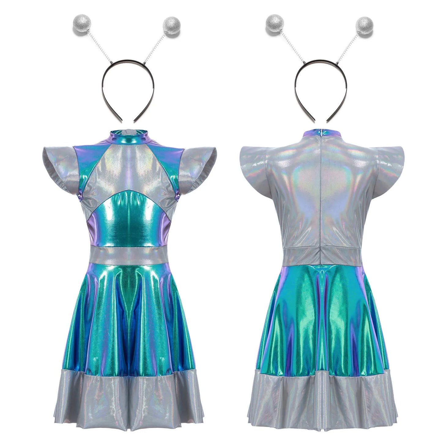 Girls Shiny Alien Outer space Halloween Cosplay