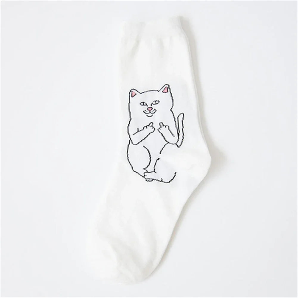 Women Art Funny Alien Planet Creative Funny Cartoon Cat Unisex Breathable Cotton Socks