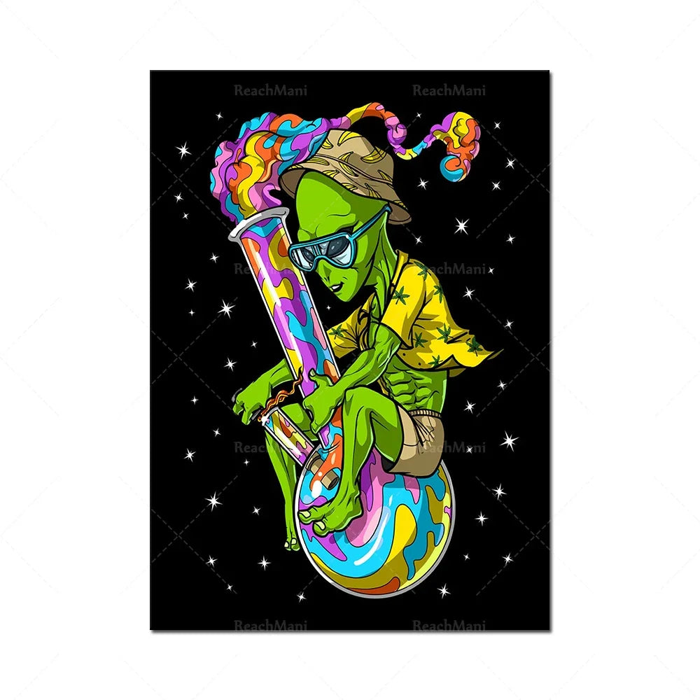 Space alien smoking weed canvas poster-hippie