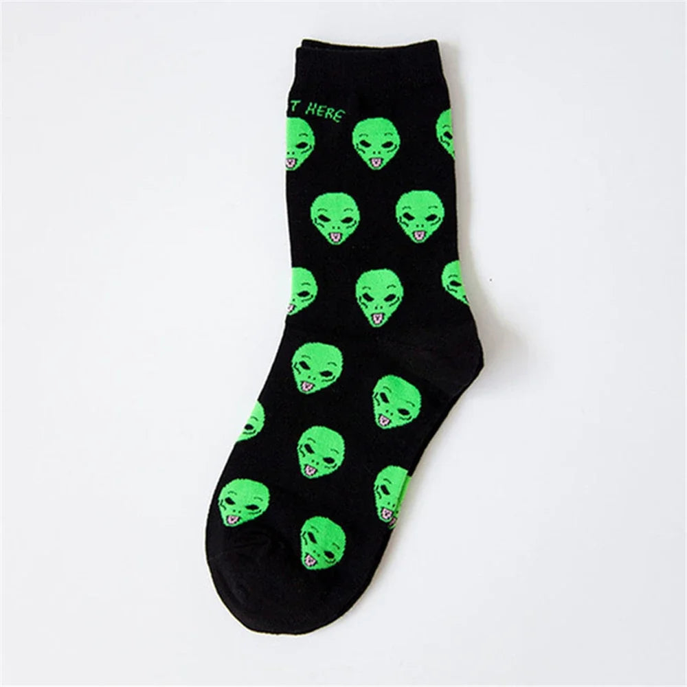 Women Art Funny Alien Planet Creative Funny Cartoon Cat Unisex Breathable Cotton Socks