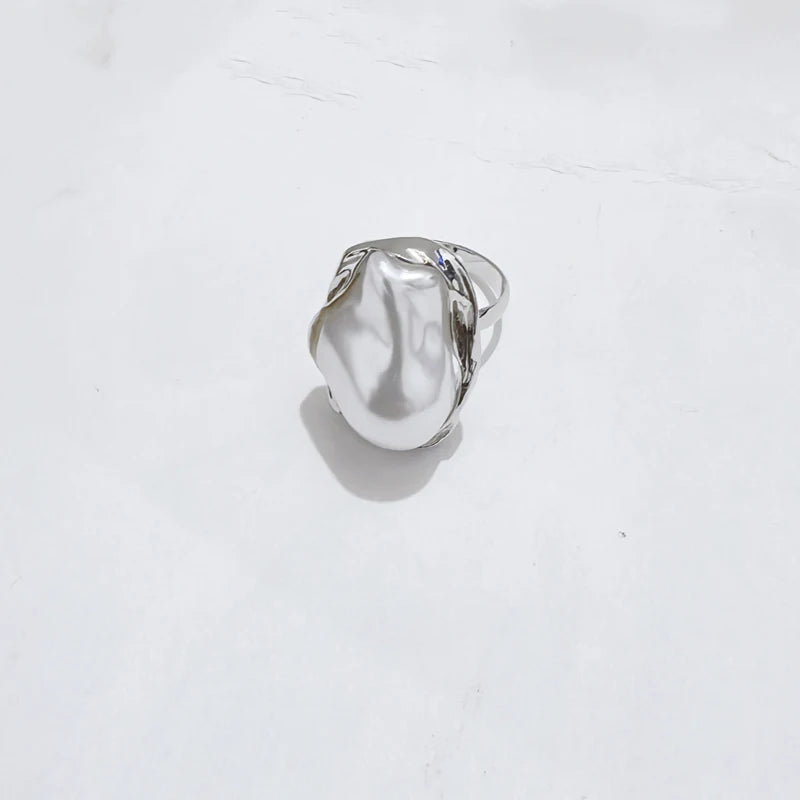 LATS Alien Irregular Baroque Imitation Pearl Open Ring for Women