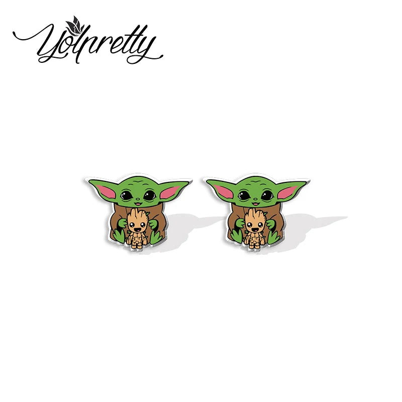 Cute Green Space Alien Baby Earrings