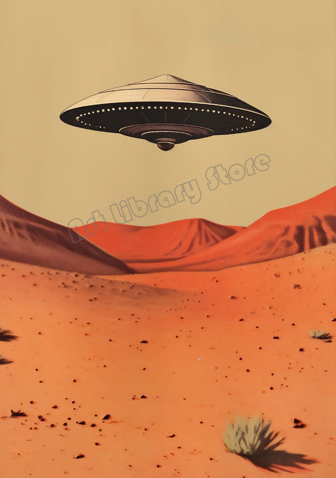 Retro Outerspace UFO Funny Cow Alien Drinking Coffee Canvas