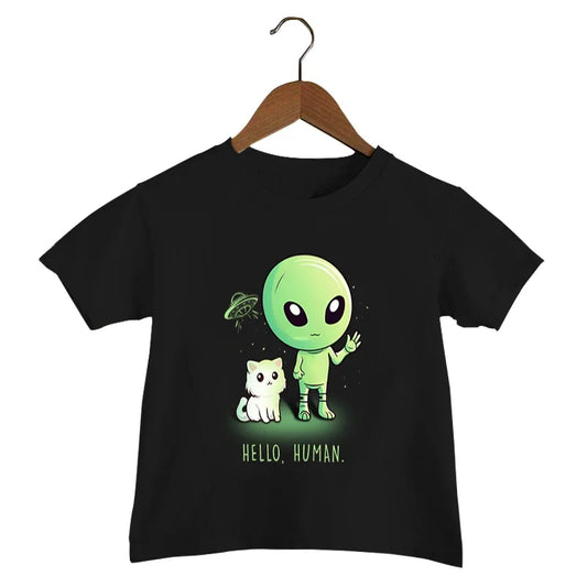 Hello Human Print T Shirt Baby Boys Funny Alien UFO T-shirt