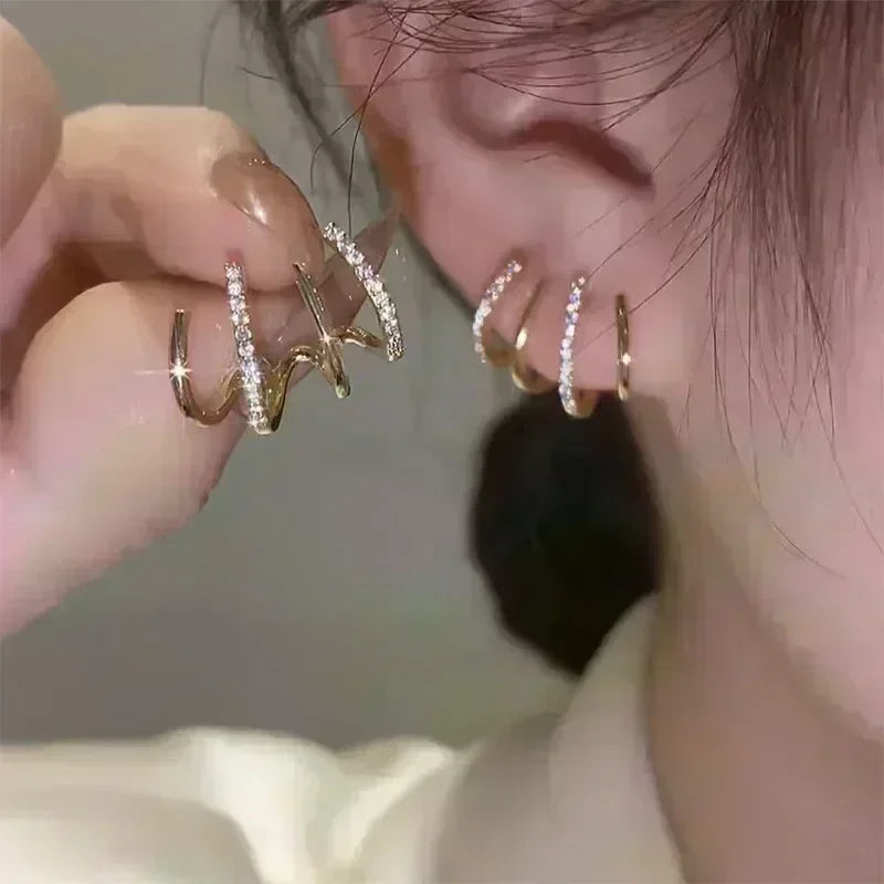 Geometric Rhombus Double Layer Combination Design Earrings For Women