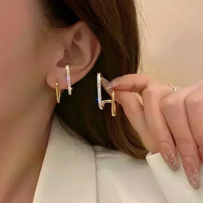 Geometric Rhombus Double Layer Combination Design Earrings For Women
