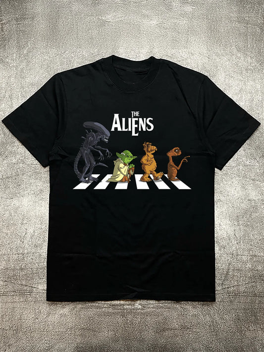 Alien Characters Creative Men's Black Short T - Shirt