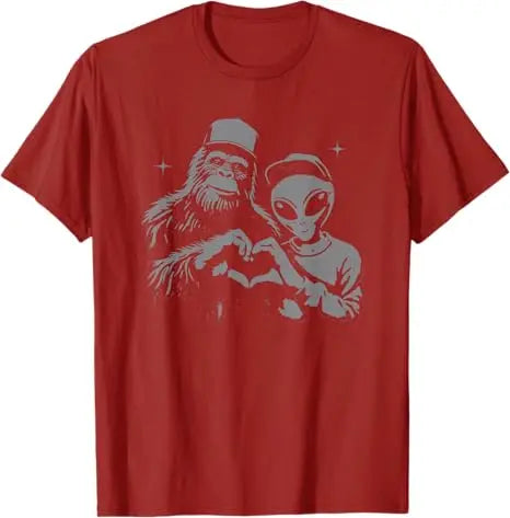 Bigfoot and Alien Sasquatch Love Hand Sign T-Shirt