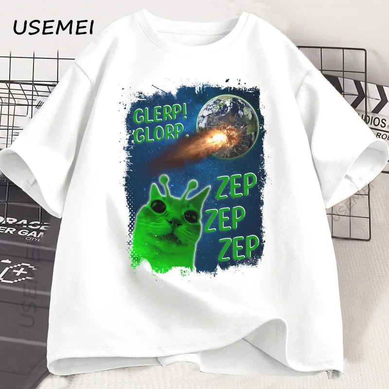 Funny Alien Cat T-Shirt Men Women