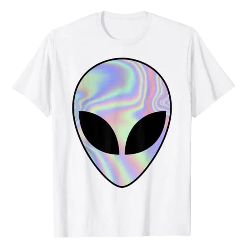 Alien Head T-Shirt Colorful Alien-Ufo Rave Tee