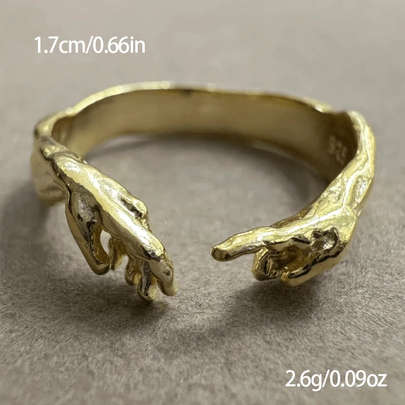 Creative Adam Hands Touch Gold Color Ring Women Men