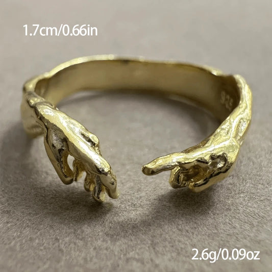 Creative Adam Hands Touch Gold Color Ring Women Men