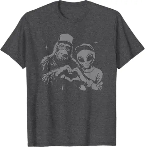 Bigfoot and Alien Sasquatch Love Hand Sign T-Shirt