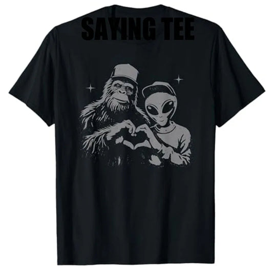 Bigfoot and Alien Sasquatch Love Hand Sign T-Shirt